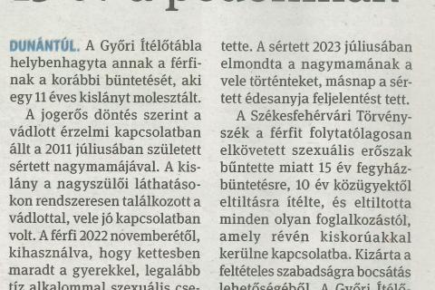 15 év a pedofilnak