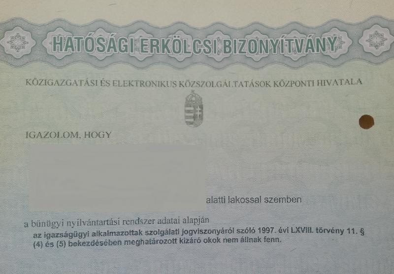 MINTA az elfogadható hatósági erkölcsi bizonyítványról Thumbnail